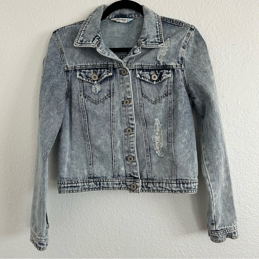 Highway Jeans Distressed Acid Wash Denim Jacket